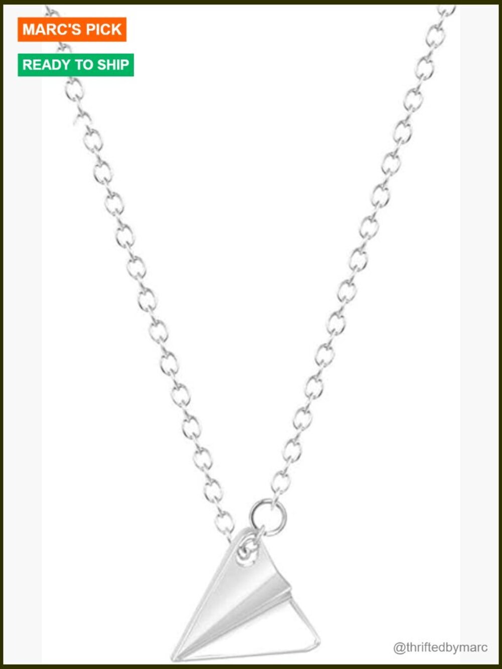 Triangle Paper Airplane Pendant Necklace, Geometric Origami Plane Jewelry for